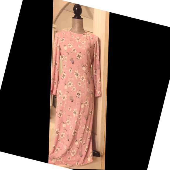 1960s Bubble Gum Pink Handmade Floral Maxi Dress M - Picture 3 of 8